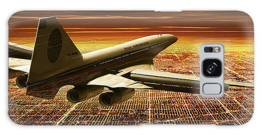 Aerospace Galaxy Case featuring the digital art SST - gold - approach - flaps down - gear and nose coming down by James Vaughan