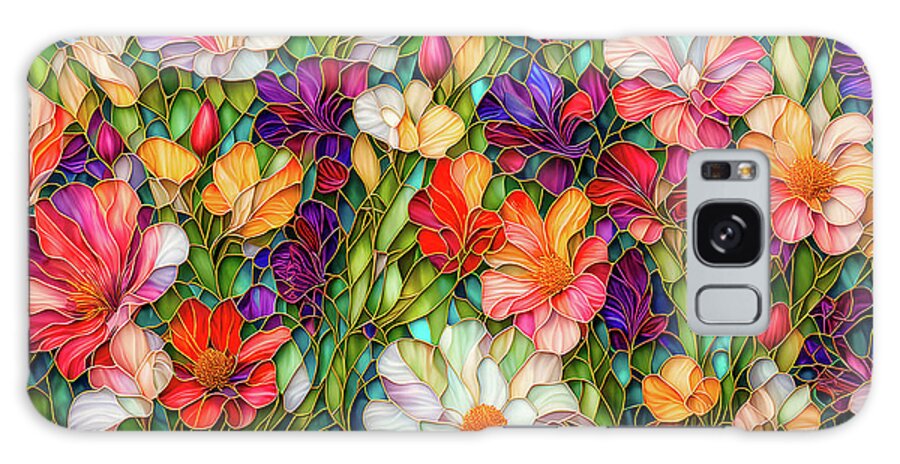 Stained Glass Flowers Galaxy Case featuring the digital art Stained Glass Flower Garden by Peggy Collins
