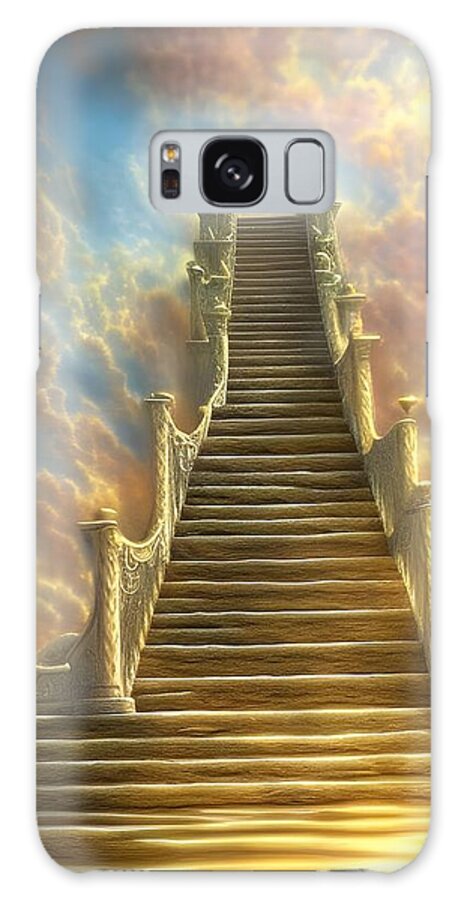 Digital Stairway Heaven Gold Clouds Galaxy Case featuring the digital art Stairway to Heaven by Beverly Read
