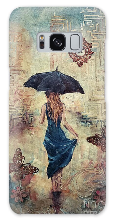 Rain Galaxy Case featuring the mixed media Standing in the Rain by Zan Savage