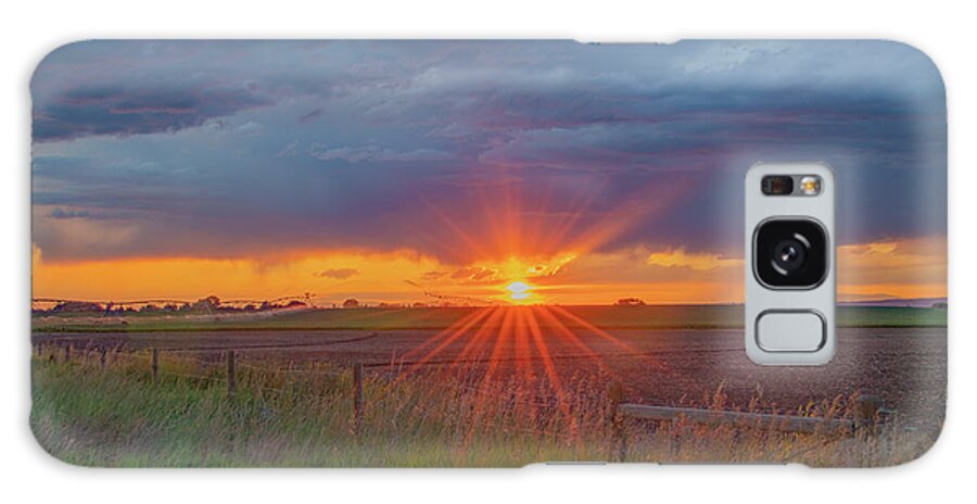 Sunset Galaxy S8 Case featuring the photograph Summer Sunset on the Farm, Textured by Marcy Wielfaert