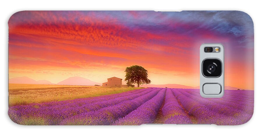 Lavender Field Galaxy Case featuring the photograph Valensole plateau Summer bloom of lavender fields in the picturesque countryside of France by Giovanni Allievi