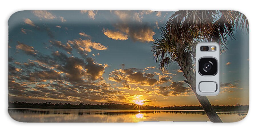 Sun Galaxy Case featuring the photograph Sunburst and Palm Sunset by Tom Claud