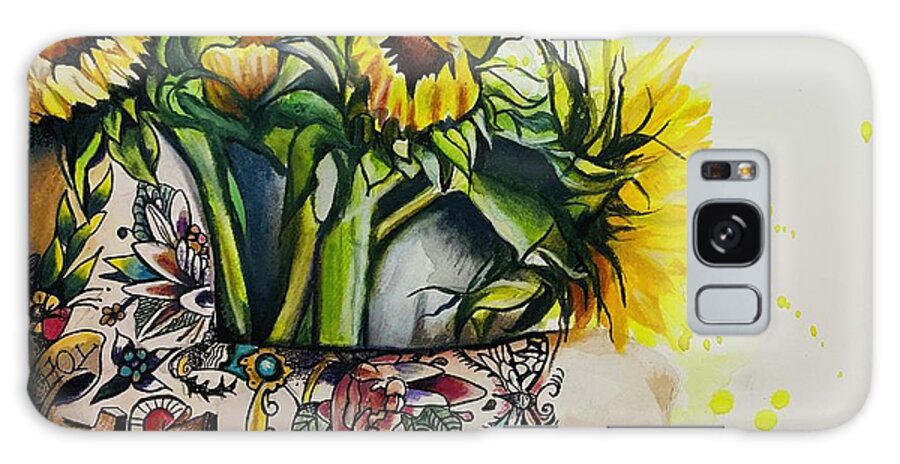 Tats Galaxy Case featuring the painting Sunflowers and Ink by Kathy Laughlin