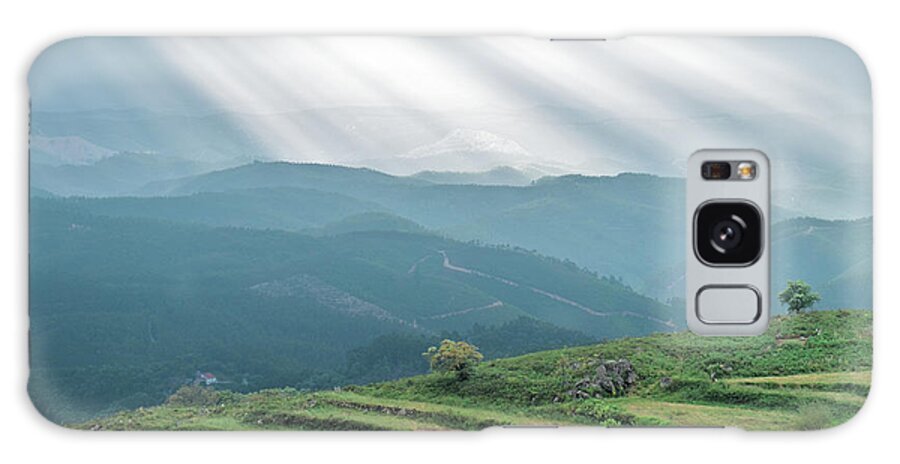 Portugal Galaxy Case featuring the photograph Sunrays over little trees and hill in Monchique by Angelo DeVal