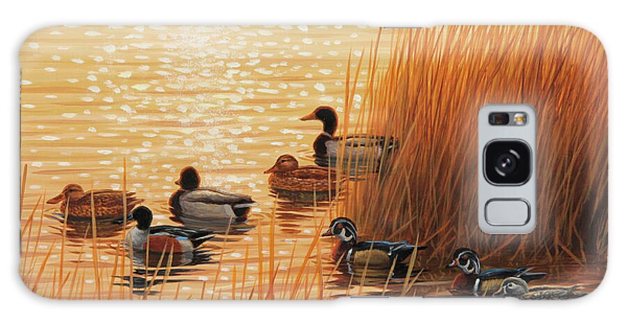 Ducks Galaxy Case featuring the painting Sunset Mixer by Guy Crittenden
