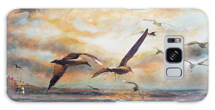 Seagull Jonathan Livingstone Galaxy S8 Case featuring the painting Sunset over the sea by Vali Irina Ciobanu