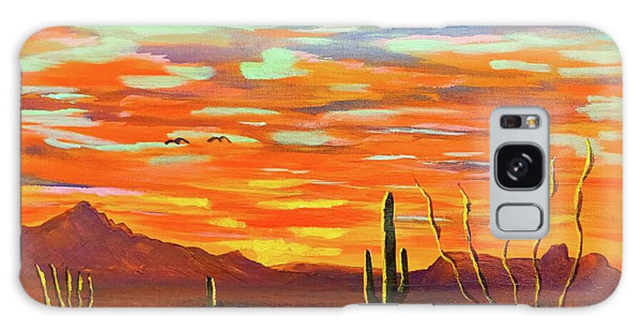 Tucson Galaxy Case featuring the painting Sunset over the Tucson Mountains and Wasson Peak by Chance Kafka