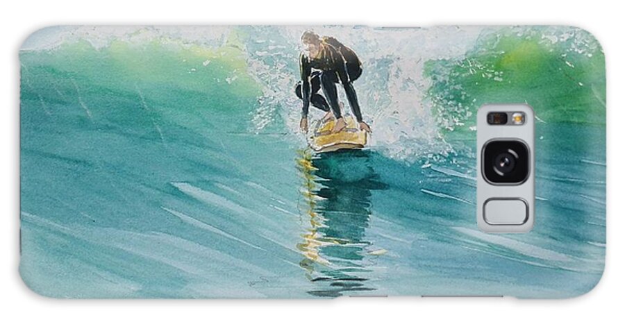 Surfer Galaxy Case featuring the painting Surfing Portugal by Sandie Croft