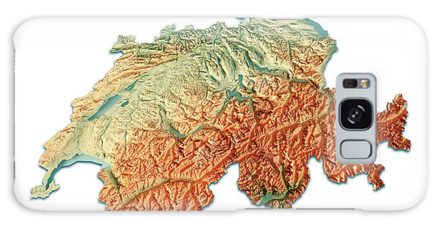 Switzerland Galaxy Case featuring the digital art Switzerland 3D Render Topographic Map On White by Frank Ramspott