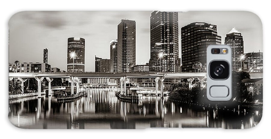 Tampa Skyline Panorama Galaxy Case featuring the photograph Tampa Florida Skyline Panorama - Sepia by Gregory Ballos