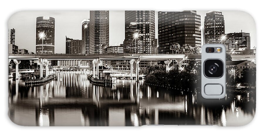 Tampa Skyline Galaxy Case featuring the photograph Tampa Skyline Over Selmon Expressway in Sepia by Gregory Ballos