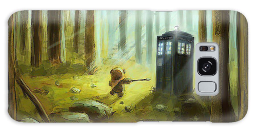 Ewoks Starwars Star Wars Doctor Who Tardis Sci Fi Fantasy Mash Up Drawing Painting Illustration Art Galaxy Case featuring the painting Tardis on Endore by Brett Hardin