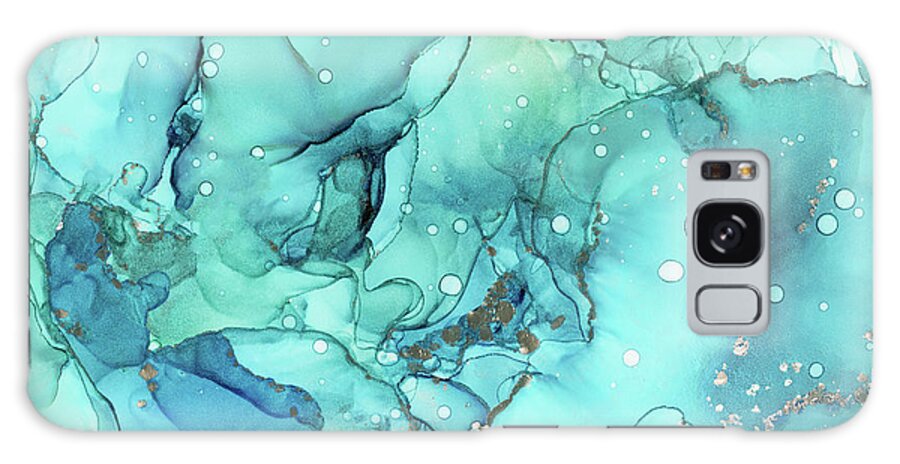 Ink Galaxy Case featuring the painting Teal Blue Chrome Abstract Ink by Olga Shvartsur