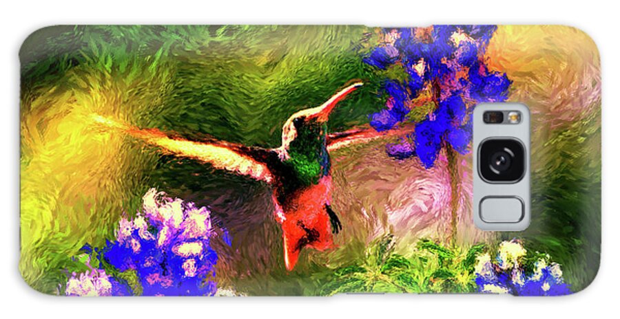 Hummingbird Galaxy Case featuring the painting Texas Bluebonnet Hummingbird by Daniel Adams by Daniel Adams