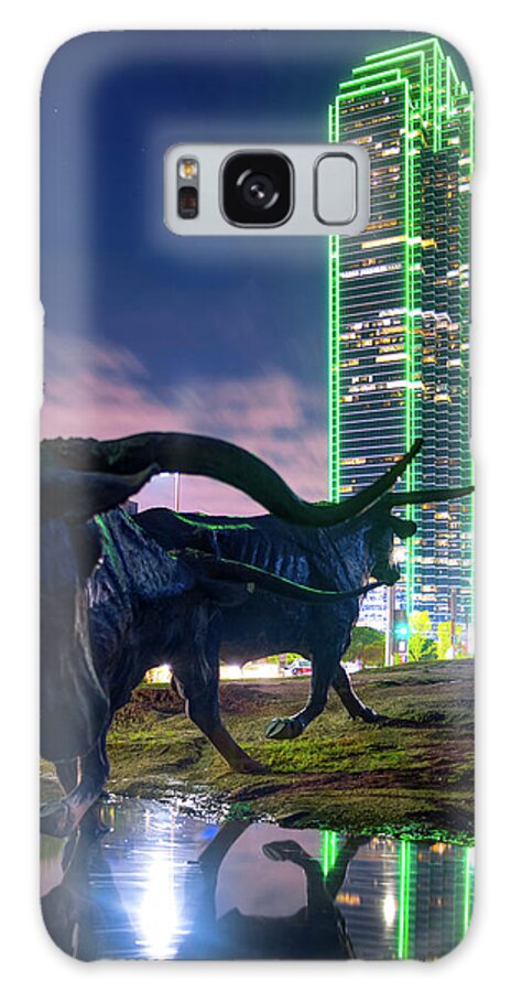 Dallas Skyline Art Galaxy Case featuring the photograph Texas Longhorn Cattle Drive at Dallas Pioneer Plaza by Gregory Ballos