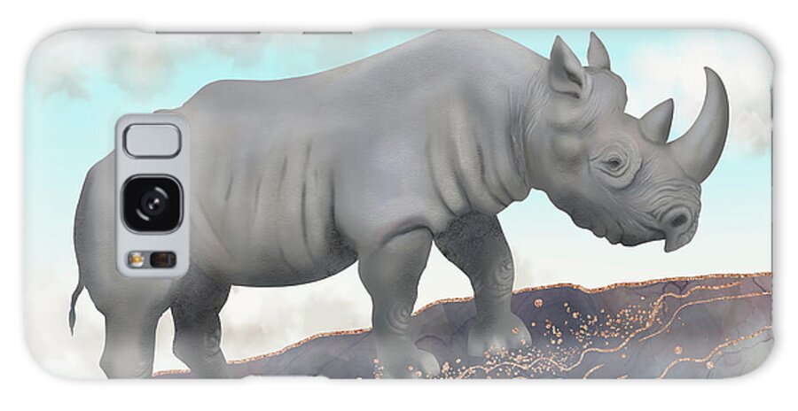 Black Rhino Galaxy Case featuring the digital art The Black Rhino - Wildlife of Africa by Andreea Dumez