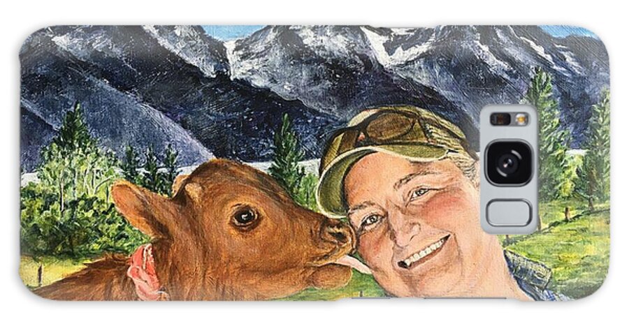 Baby Cow Galaxy Case featuring the painting The Cow Kiss by Bonnie Peacher