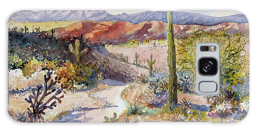 Desert Landscape Galaxy Case featuring the painting The Four Peaks In Arizona by Cheryl Prather