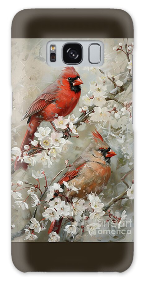 Cardinal Galaxy Case featuring the painting The Handsome Cardinal Couple by Tina LeCour