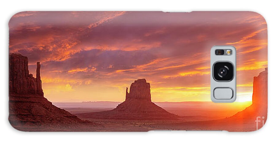Sunrise Sky Galaxy Case featuring the photograph The Mittens at Sunrise, Monument Valley Navajo Tribal Park, Arizona, USA by Neale And Judith Clark