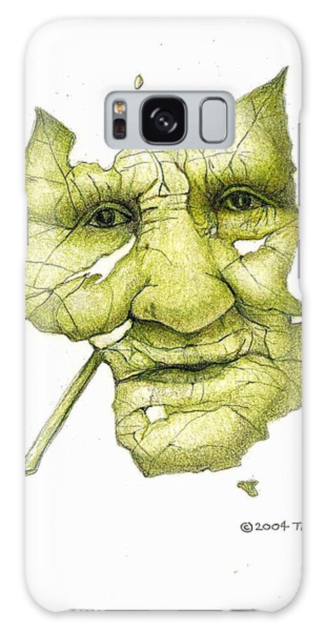 Colored Pencil Galaxy Case featuring the drawing The old old leaf face by Tim Ernst