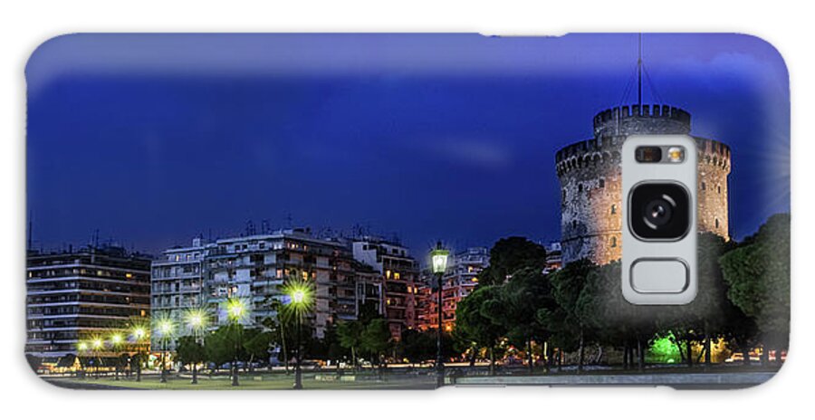 White Tower Galaxy Case featuring the photograph The White Tower of Thessaloniki night view by Alexios Ntounas