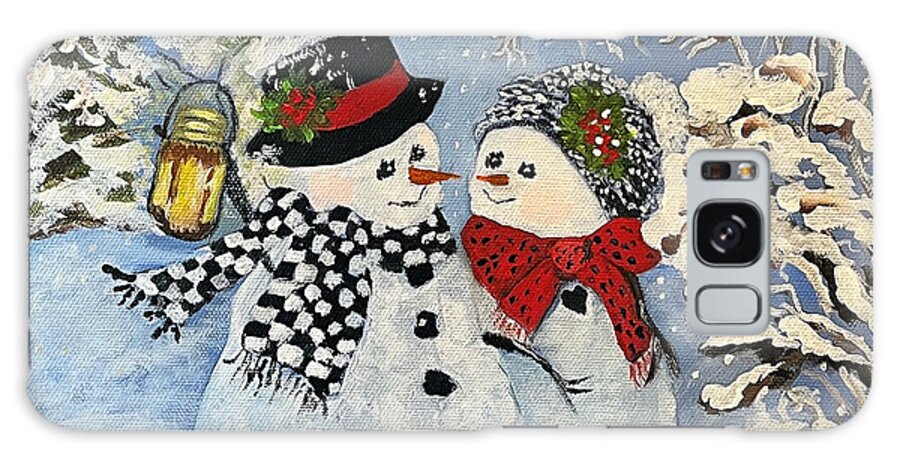 Snowman Galaxy Case featuring the painting This is a Fine Snowmance by Juliette Becker