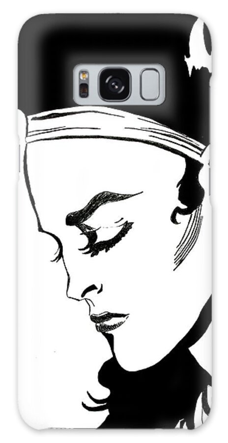 Woman Galaxy Case featuring the drawing Thoughtful Woman by Yngve Alexandersson