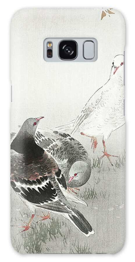 Birds Galaxy Case featuring the painting Three pigeons by Ohara Koson