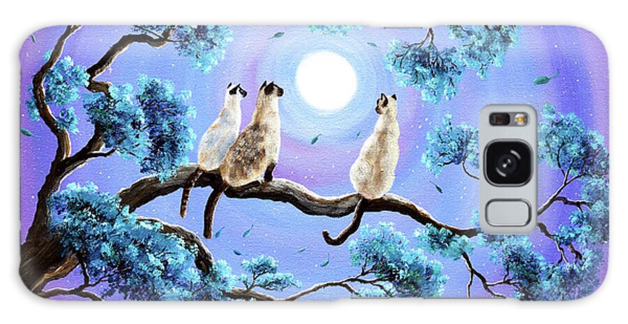 Cats Galaxy Case featuring the painting Three Siamese Cats in Moonlight by Laura Iverson
