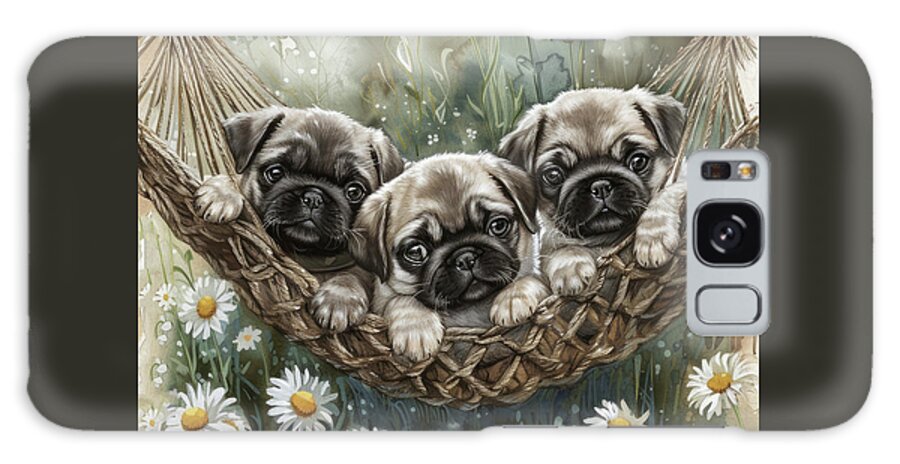 Pug Galaxy Case featuring the painting Three Snug Pugs by Tina LeCour