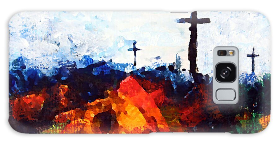 Three Wooden Crosses Galaxy Case featuring the digital art Three Wooden Crosses by Kume Bryant