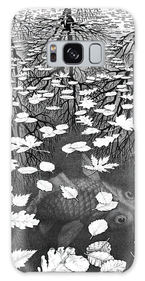 Three Worlds By M.c. Escher Galaxy Case featuring the painting Three Worlds by M C Escher