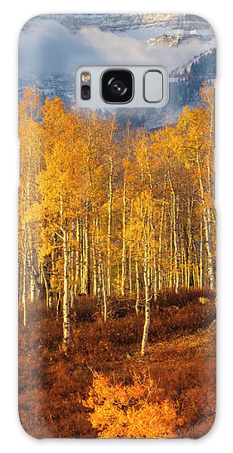 Vertical Galaxy Case featuring the photograph Timp Fresh Snow with Aspens Vertical Panorama by Wasatch Light