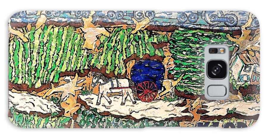 Train Carriage Industrial Revolution Galaxy Case featuring the mixed media Train And Carriage After Van Gogh 2021 by Kevin OBrien
