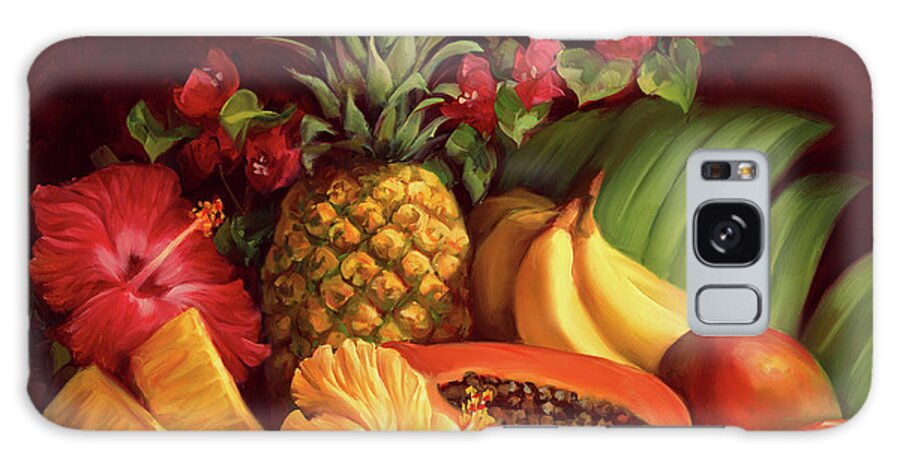 Tropical Galaxy Case featuring the painting Tropical Fruit Pineapple and Hibiscus by Laurie Snow Hein