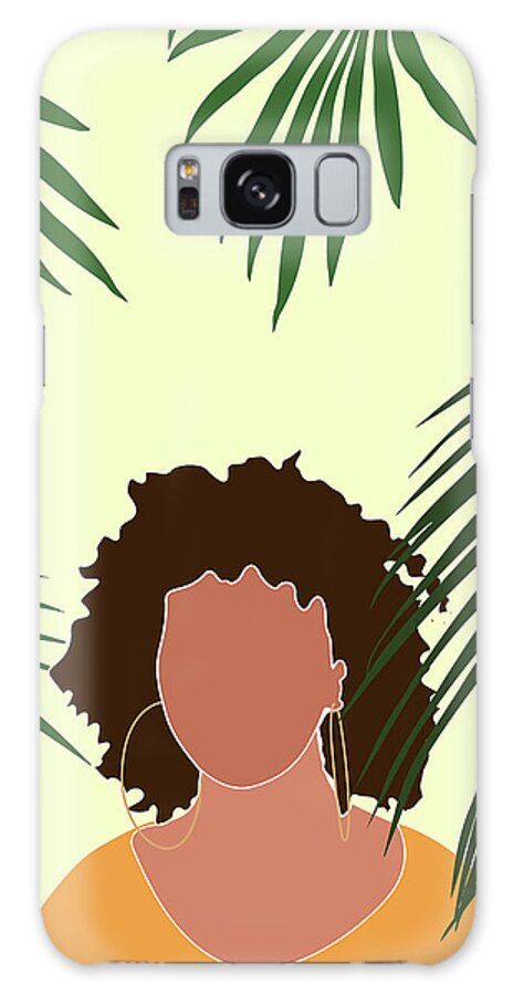 Tropical Galaxy Case featuring the mixed media Tropical Reverie 8 - Modern, Minimal Illustration - Girl and Palm Leaves - Aesthetic Tropical Vibes by Studio Grafiikka