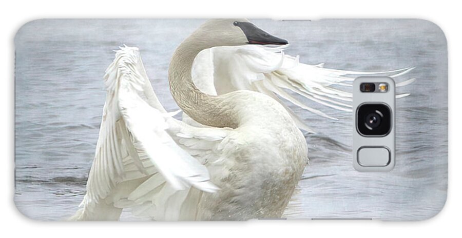 Swan Galaxy Case featuring the photograph Trumpeter Swan - Misty Display 2 by Patti Deters