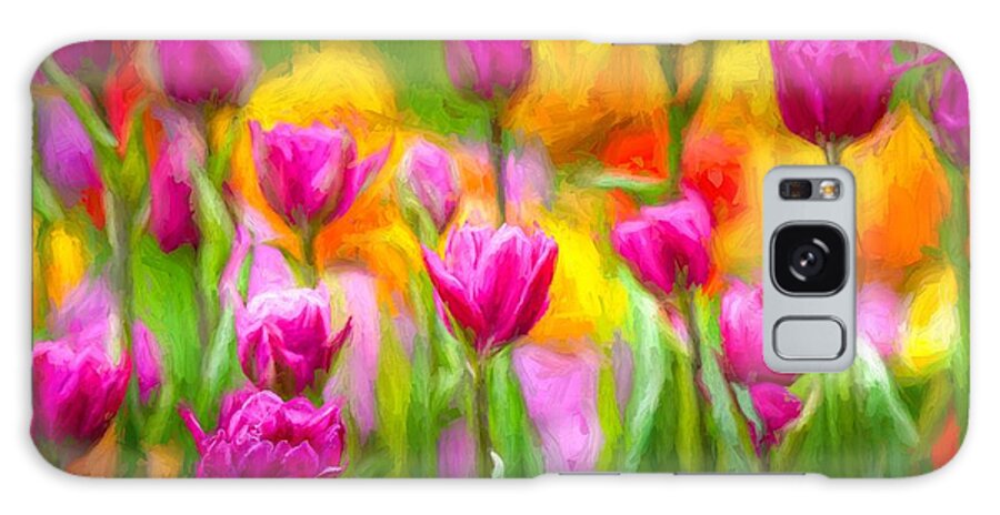 Tulips Galaxy Case featuring the mixed media Tulip Celebration by Susan Rydberg