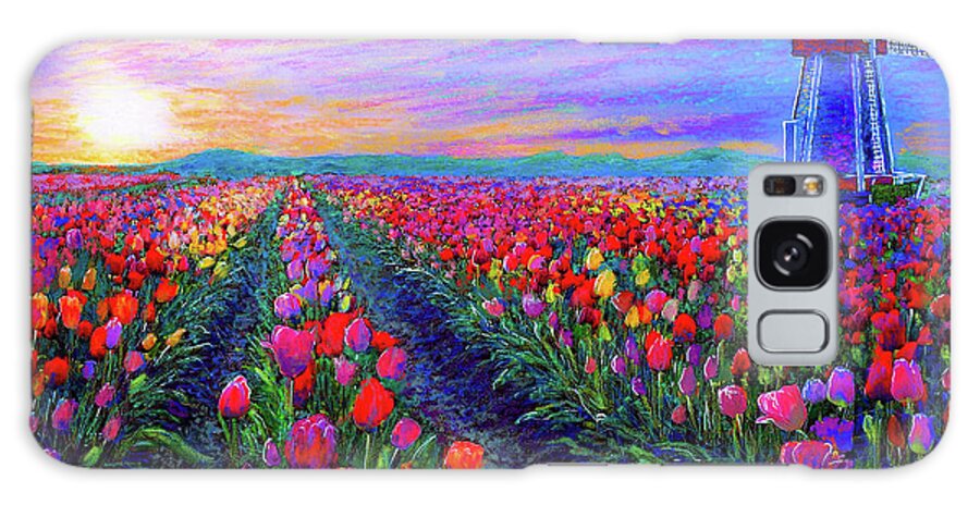 Landscape Galaxy Case featuring the painting Tulip Fields, What Dreams May Come by Jane Small