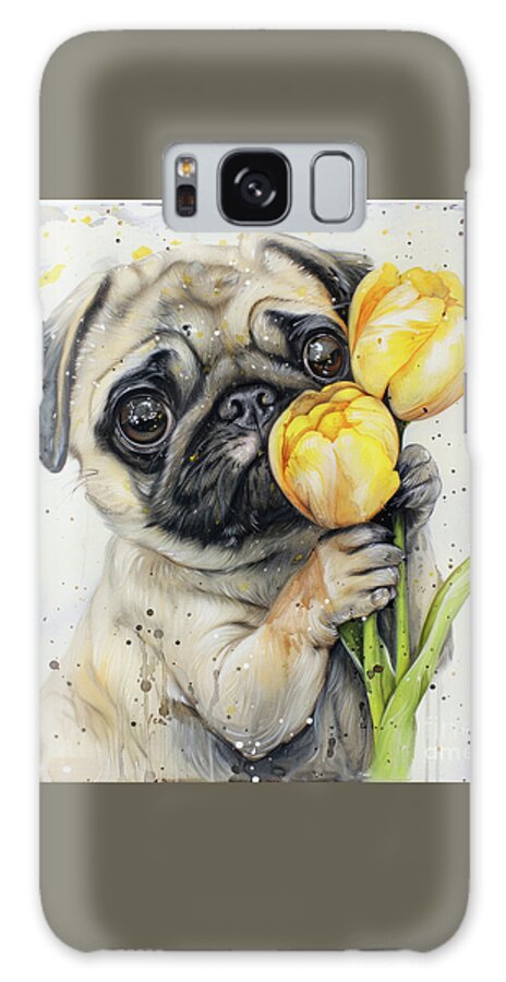 Pug Galaxy Case featuring the painting Tulip Love Pug by Tina LeCour