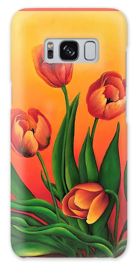  Tulips Oil Painting Original Art Picture Wall Art Painting Art For The Living Room Office Decor Gift Idea For Her Home Décor Art For Sale Flowers Red Flowers Bright Tulips Framed Art Galaxy Case featuring the painting Tulips by Tanya Harr