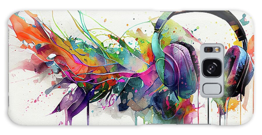 Watercolor Painting Of Headphones Galaxy Case featuring the painting Tunes by Mindy Sommers