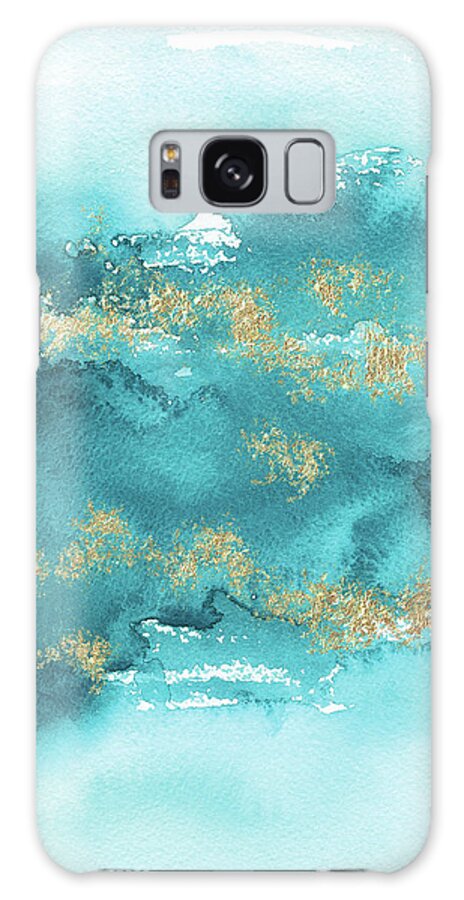 Turquoise Blue Galaxy Case featuring the painting Turquoise Blue, Gold And Aquamarine by Garden Of Delights