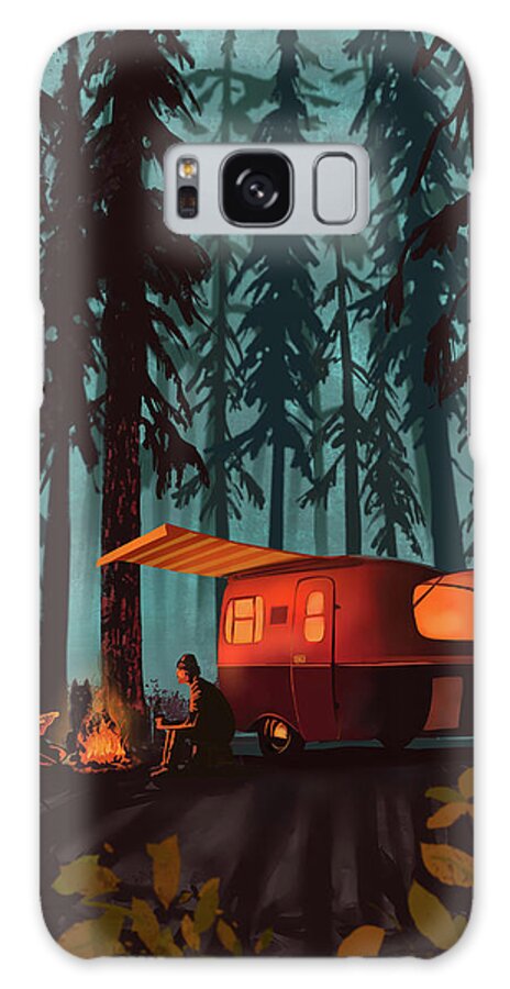 Camper In The Woods Galaxy Case featuring the painting Twilight Camping by Sassan Filsoof