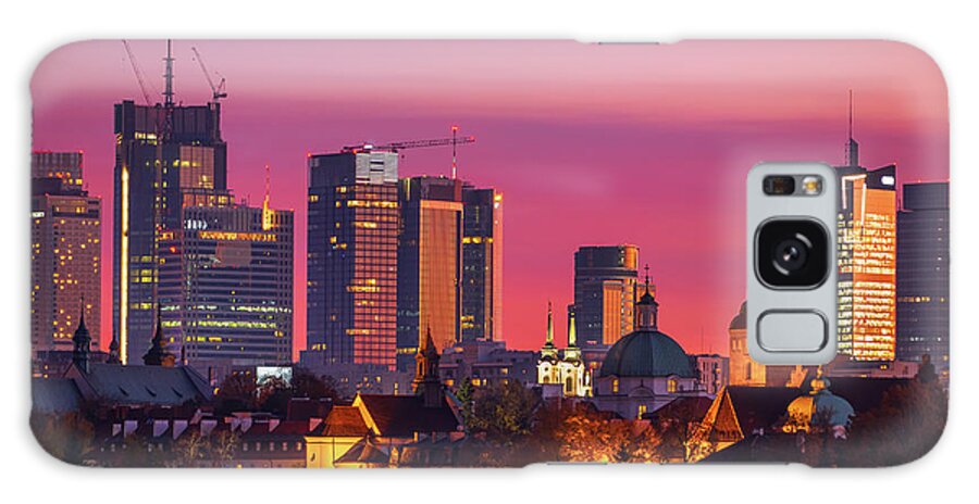 Warsaw Galaxy Case featuring the photograph Twilight City Skyline Of Warsaw Downtown by Artur Bogacki