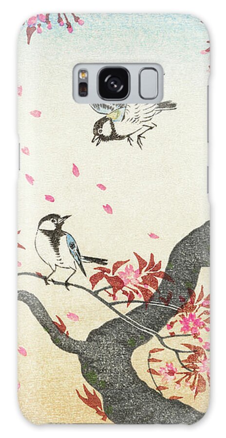 Birds Galaxy Case featuring the painting Two great tits at blossoming tree by Ohara Koson