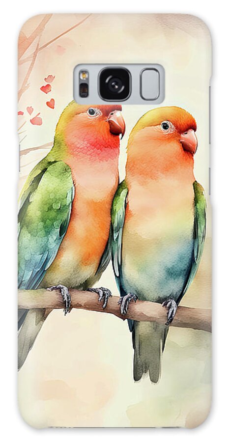 Peach Faced Lovebird Galaxy Case featuring the digital art Two Rosy-faced Lovebirds by HH Photography of Florida