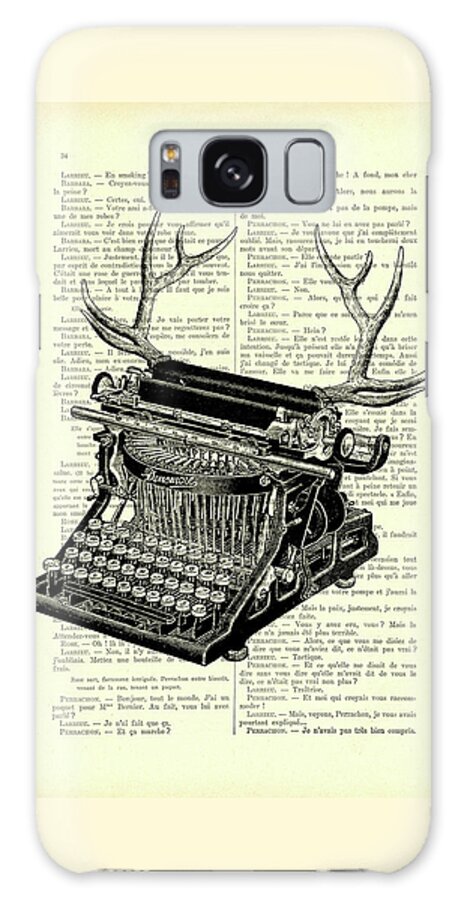 Typewriter Galaxy Case featuring the mixed media Typewriter with deer antlers by Madame Memento